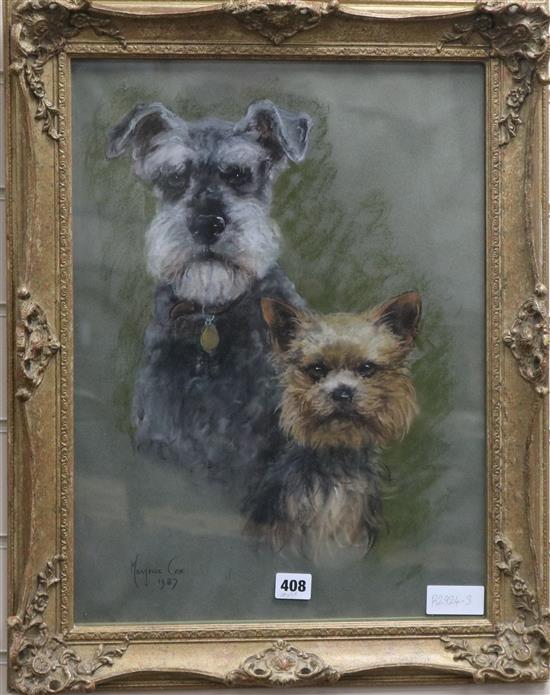 Pastel of dogs by Marjorie Cox, 49 x 36cm